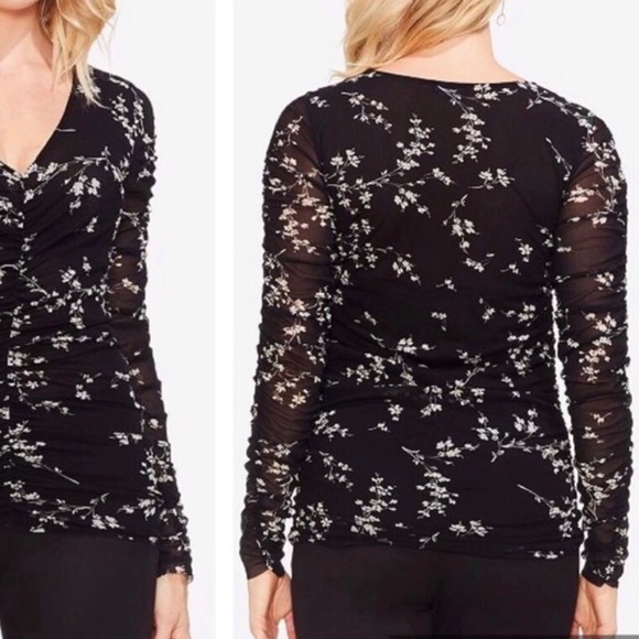 NEW Vince Camuto mesh floral top black and white XXS - Picture 2 of 12